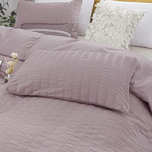 Bowavat Seersucker Duvet Cover Full/Queen Size,100% Washed Microfiber 3 Pieces Pink Mocha Duvet Cover Set, Soft Bedding Set With Zipper Closure And Corner Ties (Pink Mocha, Full/Queen) #TOP4
