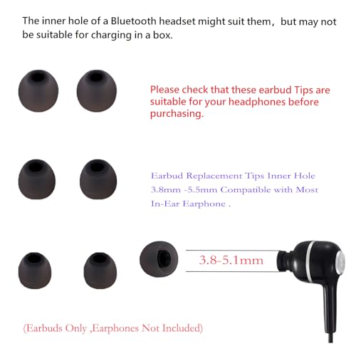 Image of Earbud Tips Replacement Earbud Tips Ear Bud Replacement Pieces Silicone Soft and Comfortable Fit for Inner Hole from 3.8mm - 5.1mm Earphones 9 Pairs S /M /L Gray-Black