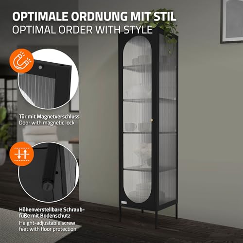 ML-Design Vitrina de Salón Negra 42x175x40 cm, Armario de Acero con 5 Estantes de Almacenamiento y 1 Puerta, Mueble de Metal, Estilo Industrial, Estantería Archivador de Oficina con Asa Oro Rosa - imagen 6