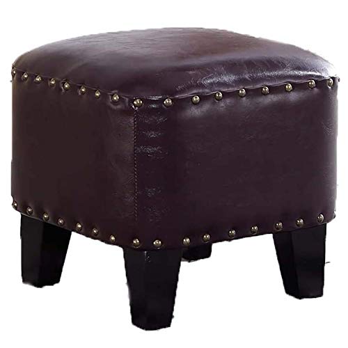 Petit repose-pieds ottoman en similicuir avec pieds en bois - Tabouret stable 200 kg