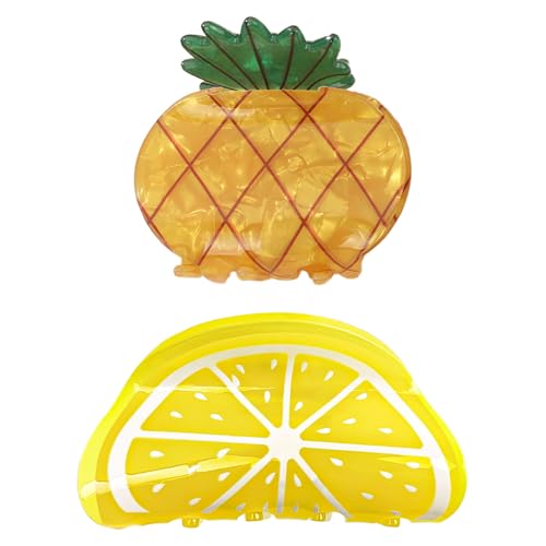 2 Pack Orange & Pineapple Fruit Print Hair Claws, Summer Hair Accessories