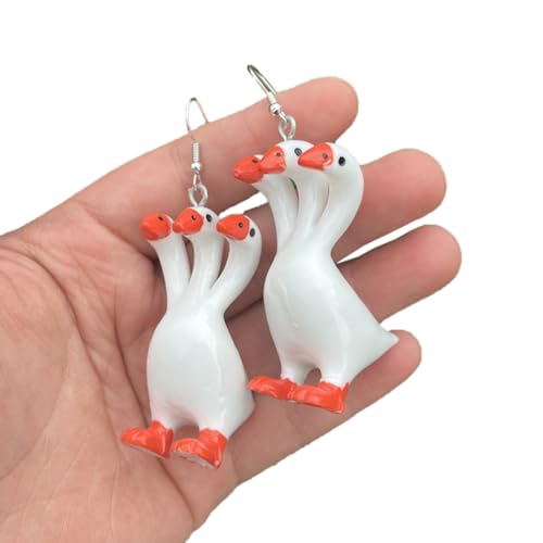 [ECVGHD] Stylish Pendant Necklace Unique Earrings Geese with Three Heads Keychain