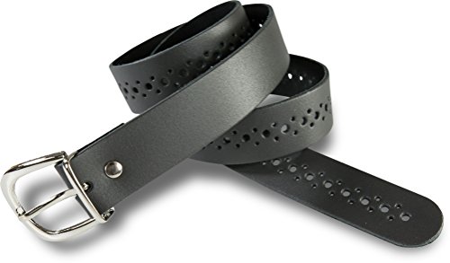 fashionchimp Ceinture en cuir pour femme, motif dentelle, boucle de ceinture en argent - Made in Germany (Gris - 115/BW100 - largeur 3cm) Cover