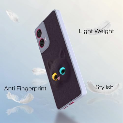 Image of Pikkme Back Cover for Girls | Cute Cat Leather Finish | Soft TPU | Bumper Case for Motorola Moto Edge 50 Fusion 5G / Motorola Moto G96 5G (Purple)