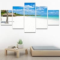 SIGNWIN 5 Panel Canvas Wall Art Modern Art Beach Coastal Multicolor Photography Relax/Calm Tropical for Home Decorations Ready to Hang - 60