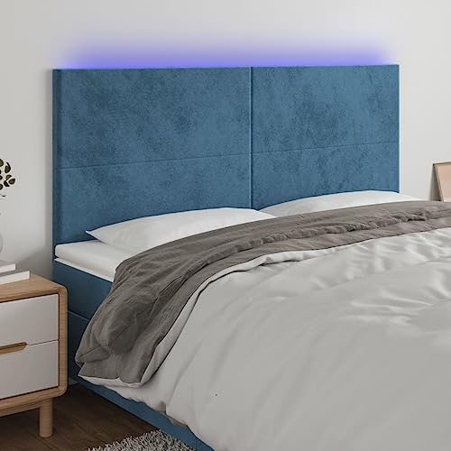 KATERYY Cabecero con Luces LED Terciopelo Azul Oscuro 200x5x118/128 cm,Cabecero de Cama de Terciopelo con Luces LED para una Impresionante decoración Moderna Cabeceros, pies de Cama