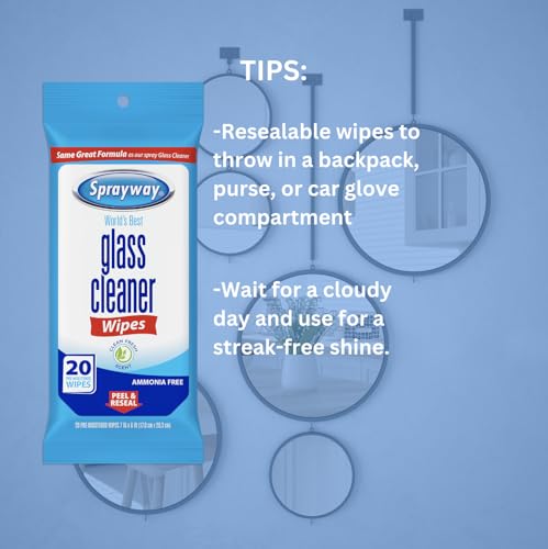 image for Sprayway Glass Cleaner Wipes, 20ct, Pack of 6 | On-the-Go Resealable P