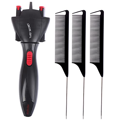 JETTINGBUY Automatic Hair Braider with 3 Pieces Rat Tail Combs Hair Braiding Tool Machine Smart Twist Hair Styling Tools for Women and Girls