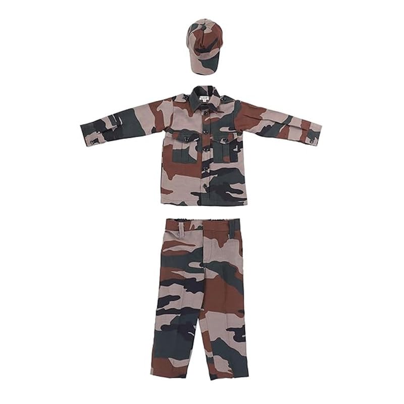 Image of Army Dress for Kids | Indian Military Soldier Fancy Dress Costume | Polyester Fabric | Army Uniform for Boys & Girls | School Fancy Dress, Role Play, Independence Day & Republic Day