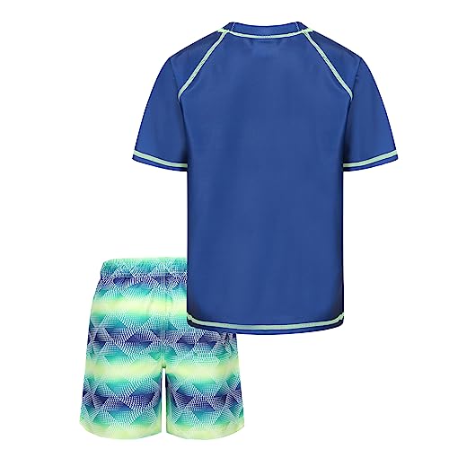 Boys Rash Guard Swimsuits Set for Boys Short Sleeve Swim Shirts with Trunks 2 Piece Quick Dry Swim Set Navy Gradiemt Fantasy Size 8/7-8 Years2