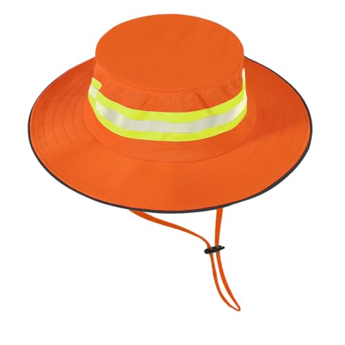 Image of High Visibility Sun Bucket Hat Reflective Neon Boonie Hat Summer Wide Brim Mesh Fishing Cap for Men Women
