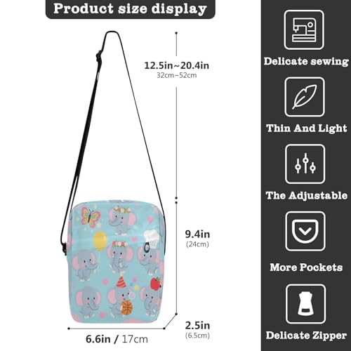 Lovely Grey Elephant messenger bag for women mens shoulder bags crossbody Cross Body Purses Adjustable Strap for Shopping School3