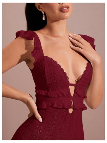 Image of SOLY HUX Women's Maxi Dress Crochet Ruffle Sleeveless Backless Bodycon Long Dresses