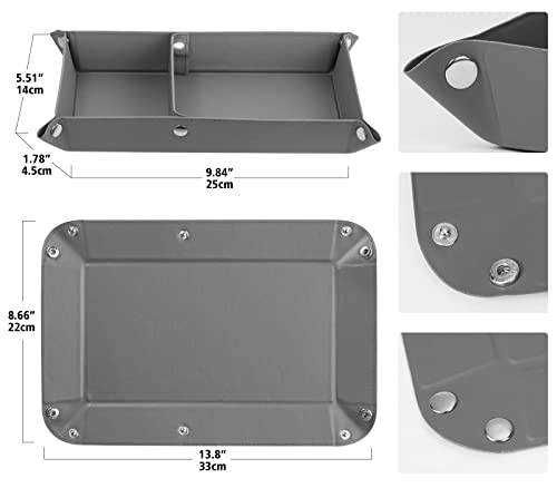 Luxspire Valet Tray, PU Leather Tray, Catchall Tray, Men Women Jewelry Key Tray, Removable Two Compartments Desk Storage Plate for Key Coin Phone Jewelry Wallet, Gray