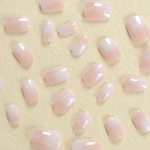 Gradient Short Press on Nails Square Chrome False Nails with Design French Acrylic Nails Glossy Reusable press on nails chrome Fake Nails Full Cover Stick on Nails for Women and Girls - Image 6