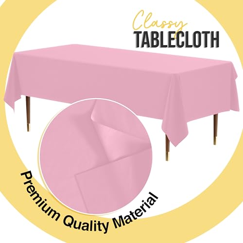 Image of Exquisite Pink Rectangle Tablecloth 54 inchx108 inch - 48 Pack | Plastic Tablecloth, Disposable Table Covers Rectangle for Parties, Weddings, Holidays & Party Supplies