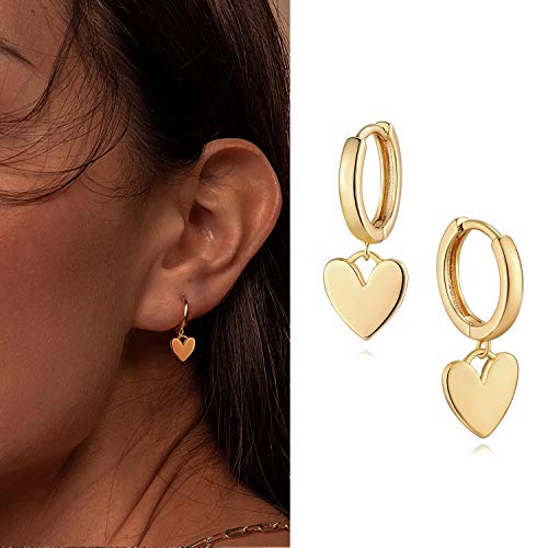 Myears Women Heart Earrings Gold Huggie Hoop Dangle Drop 14K Gold Filled Small Boho Beach Simple Delicate Handmade Hypoallergenic Jewelry Gift #TOP2