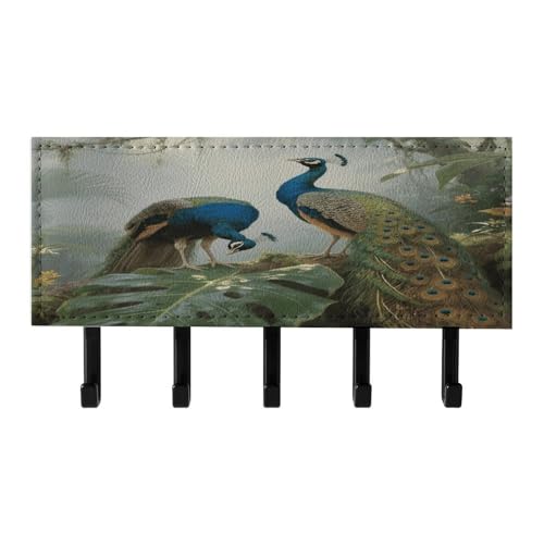 Estante de metal pavo real para llaves con detalles de piel sintética premium 7