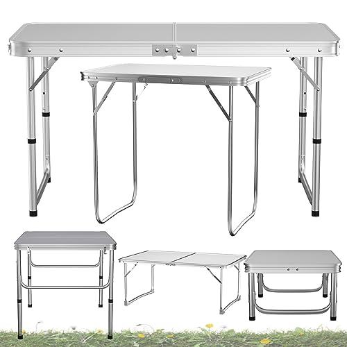 VickyHome 120x60x70CM Klapptisch Metall Heavy Duty Bock, klappbarer Camping-Esstisch Tragbarer rechteckiger Garten-Picknick-Bocktisch mit 2.3/2/1.8 FT für Terrasse Grillparty Hochzeit