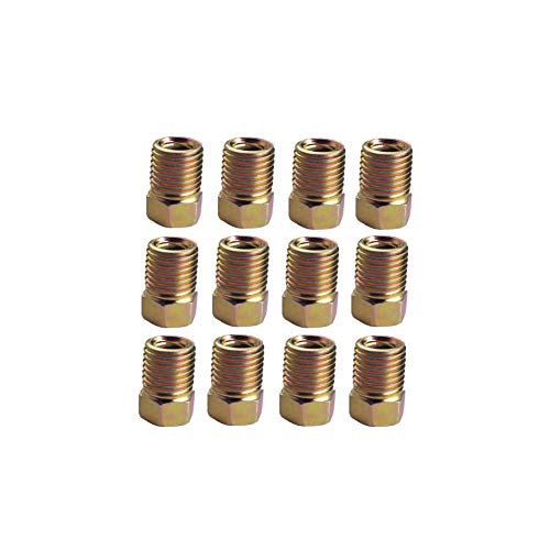Dewhel 12Pcs 3/8-24 Inverted Flare Gold Zinc Tube Nut Fitting 3/16 Steel Brake Line Tubing #TOP2
