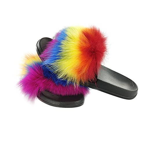 URSFUR Real Raccoon Fur Slides Slippers for women Girls Summer Open Toe Fluffy Slides Soft Sole2