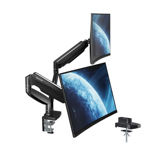 Image of Curved Monitor Mount Dual Monitor Arm up to 35 inch Screens, Max 28.6lbs Each, Heavy Duty Ultrawide Monitor Arm,Swivel -90 to +90, Tilt -45 to +90,Rotate 360,VESA 75x75&100x100,for Curved /Flat