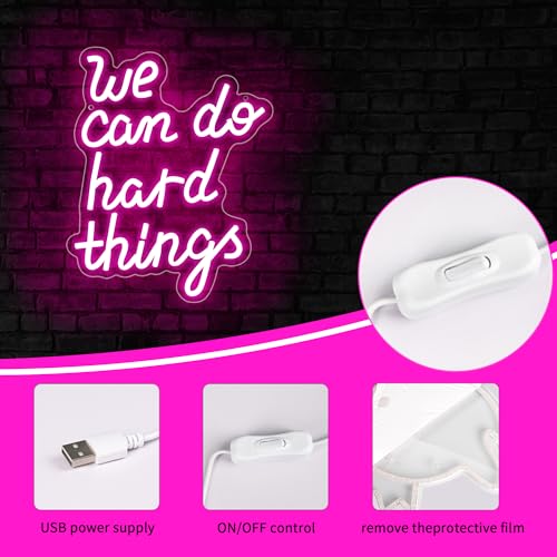 Image of We Can Do Hard Things Neon Sign for Wall Decor | Classroom, Girls Room Decor, Inspirational LED Light for Study, Library, Positive Wall Art, Gifts for Kids, Size 11.3*13.8in