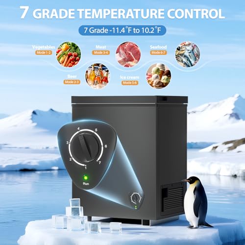 Image of Deep 3.5 Cu.ft Freezer Top Door with Basket, 7 Temperature Control, Chest Freezer for Home Kitchen Office Dorm Apartment Indoor Use, Black