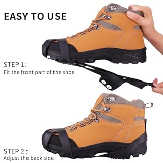 Fesoar ramponi per scarponi, Ice Tacchetti Trazione Antiscivolo su Scarpe/Stivali 10 Borchie Neve Ghiaccio Ramponi Tacchetti Spikes (L)