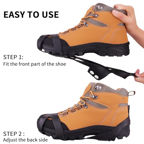 Fesoar Steigeisen für Stiefel, EIS Traktion Stollen rutschfest auf Schuhe/Stiefel 10 Stollen Schnee EIS Steigeisen Spikes (M)