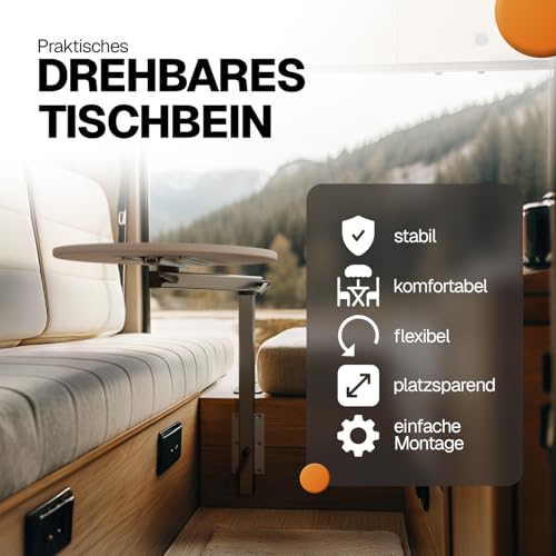 Farosun klappbares Tischbein, manuell höhenverstellbar für Wohnmobil, Jacht oder Camper, Bein für Schwenktisch, Tischfuß klappbar, 360° drehbar, aus Aluminium, platzsparend, einfache Montage