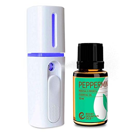 Rocky Mountain Oils Handheld Personal Diffuser with 15ml Peppermint Essential Oil - Portable and Cordless Diffuser for Essential Oils - Travel and Car Diffuser for On-The-Go Aromatherapy