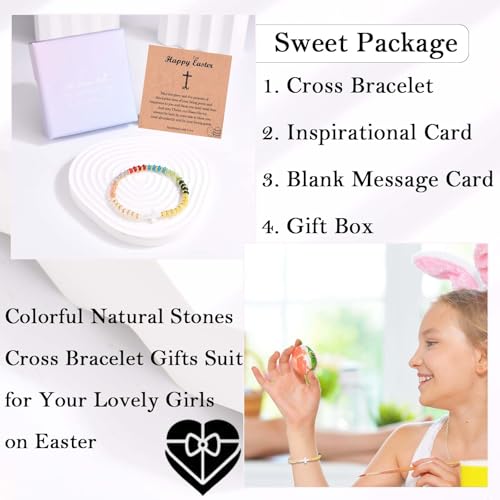 Image of Easter Basket Stuffers for Teens Boys Girls Kids, Colorful Cross Bracelet Easter Gifts Basket Fillers Egg Stuffer with Card for Daughter Granddaughter Niece Sistr