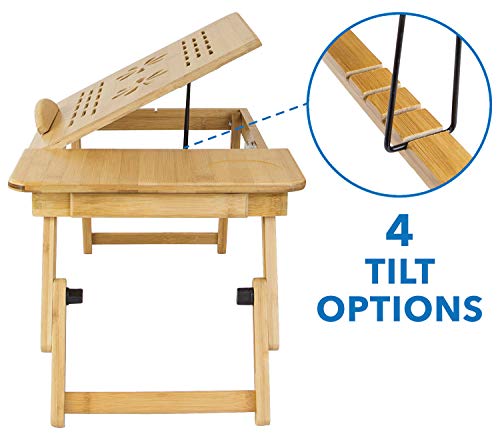 Mount-It! Laptop Bed Tray With Tilting Top And Pullout Storage Drawer | Adjustable Breakfast Table With Foldable Design | Eco-Friendly, Natural Bamboo Laptop Tray (Mi-7212) #TOP7