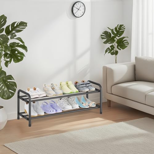 Image of KANAV 2-Tier Expandable Shoe Rack, Adjustable Shoe Organizer & Storage for Closet, Small Space Saving Shoe Rack for Entryway, Bedroom, or Office - Sturdy & Durable Design