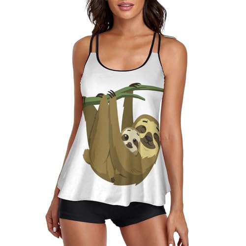 Trajes de baño para mujer tipo tankini de perezoso tropical con shorts