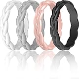 ThunderFit Alianzas de boda de silicona para mujeres, diseño trenzado, 3,3 mm de ancho y 1,8 mm de grosor, 4.5 - 5 (15.7mm), Silicona, Silicona,