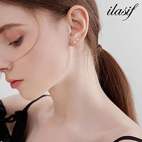 Small Gold Stud Earrings - 4 Pairs Rose Gold Plated Triangle, Star, Moon and Round CZ Stud Earrings - Hypoallergenic Cartilage and Tragus Set4