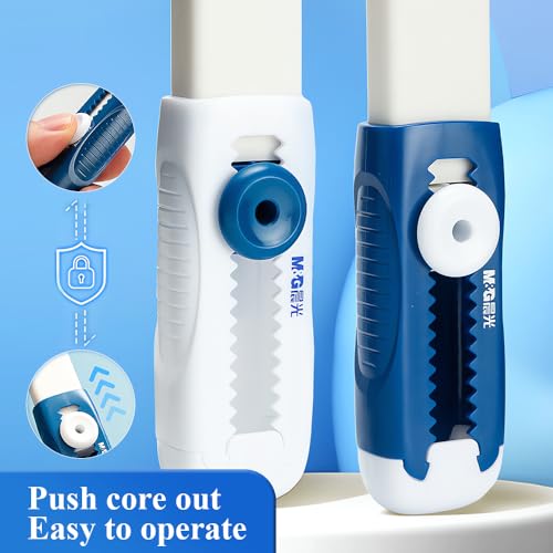 Image of M&G 4 Pack Erasers Sliding Retractable Eraser, Soft White Color Cute Erasers Push Pull Eraser with Plastic Sleeve for Students Kids, School Office Home Supplies