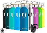 BOTELLA DE ACERO INOXIDABLE AISLADA - Ya no se basan en botellas de agua de plástico barato que se dividen y crack, nuestra botella de agua de acero inoxidable está fabricado de materiales duraderos, para una botella que puede soportar sus entrenamientos más difíciles! Puede mantener caliente el líquido caliente por hasta 12 horas, y guardar la bebida fría refrigerada por hasta 24 horas también asegura no sudar o condensación.