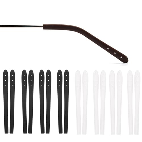 Eyeglass Temple End Tips Anti-Slip Soft Silicone Replacement Temple Tube Sleeve Glasses Retainers for Thin Metal Eyeglass Legs 8 Pairs,Black/Clear