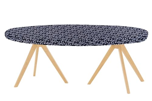 Image of The Furnishing Tree Elastic Oval Dining Table Cover WxL 42x72 in Inches Polyester Leaf Pattern Blue