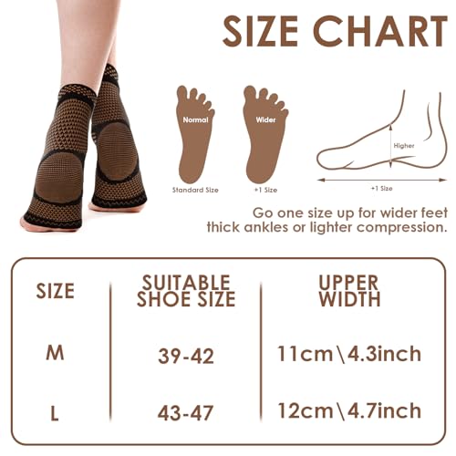 Copper Ankle Brace, Copper Infused Ankle Support Compression Sleeve for Foot Pain Relief, Plantar Fasciitis, Sprained Ankle, Achilles Tendonitis, Open Toe Compression Socks for Men Women(M)