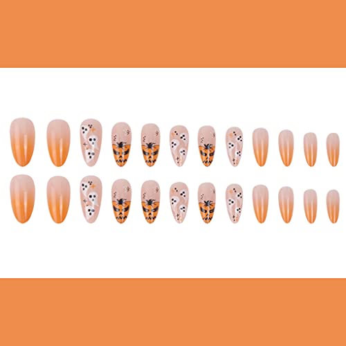 Press On Nails French Tip Nails Cute Halloween Fake Nails Stiletto Medium Glossy Yellow Ombre Pumpkin Ghost Print False Nails Full Cover Funny Halloween Artificial Nails Accessories For Women And Girls 24Pcs 24Pcs (H) #TOP2