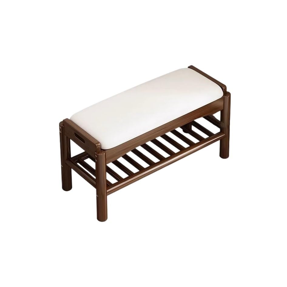 Banc à chaussures confortable en bois avec rangement double niveau