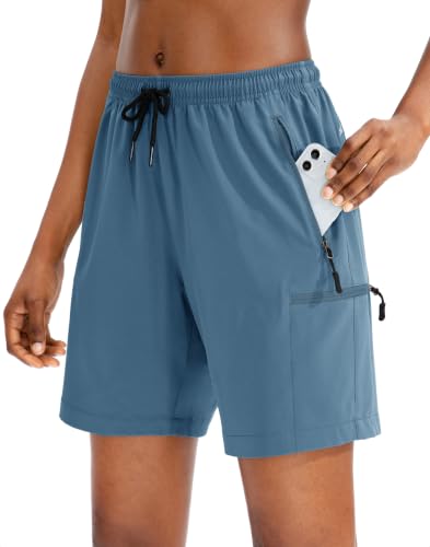 SANTINY Women's 5''/ 7''/9'' Hiking Cargo Shorts Quick Dry Lightweight Summer Shorts for Women Athletic Golf Zipper Pockets(Blue_M)