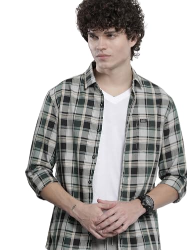 Image of The Indian Garage Co Men Regular Fit Checkered Full Sleeves Cutaway Collar Casual Shirt