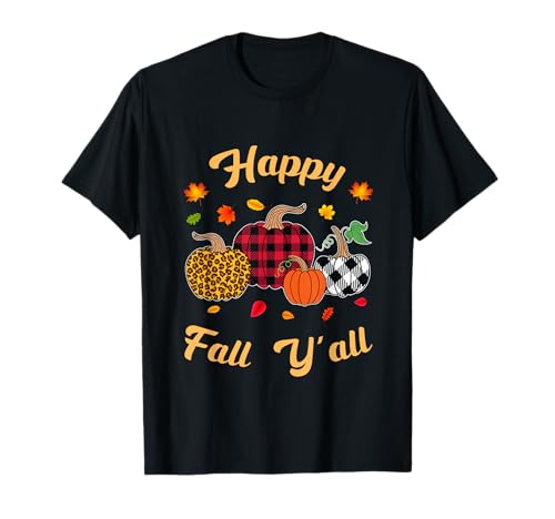 Chemise Buffalo Plaid Léopard Citrouille Happy Fall Y'all Autumn T-Shirt