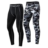 ZENGVEE 2 Piezas Leggings Mallas Hombre Pantalón de Compresión Secado Rápido Pantalón Largo Hombre Deporte para Running Fitness Bolsillo con Cremallera（1819） Black Camo Black-XL