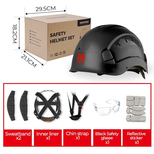 Miniatura 7 de Mustbau Casco De Seguridad, Casco De Protección En397 Con Gafas Antivaho, Diadema Ajustable De 53 A 63cm, Material Abs Resistente Para Hombres Mujeres - Negro